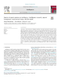 Survey of Expert Opinion on Intelligence Intelligence Research