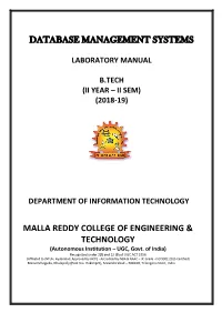Database Management Systems Malla Reddy College of Engineering & Technology