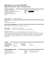 NEH Application Cover Sheet Digital Projects for the Public