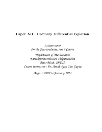 Ordinary Differential Equation Lecture Notes for the Post-Graduate, Sem 3