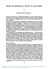 Osler Transmitted-A Study in Humanism*