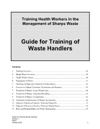 Training Health Workers in the Management of Sharps Waste
