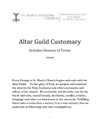 Altar Guild Customary Includes Glossary of Terms