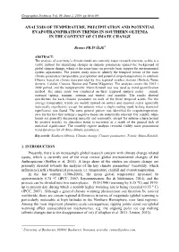 Analysis of Temperature, Precipitation and Potential Evapotranspiration Trends in Southern Oltenia in the Context of Climate Change