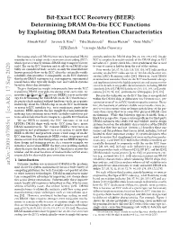 (BEER): Determining DRAM On-Die ECC Functions by Exploiting DRAM Data Retention Characteristics