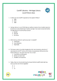 Cardiff Libraries - Heritage Library Local History Quiz