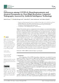 Differences Among COVID-19, Bronchopneumonia and Atypical Pneumonia in Chest High Resolution Computed Tomography Assessed by Artiﬁcial Intelligence Technology