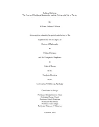 Political Deficits: the Dawn of Neoliberal Rationality and the Eclipse of Critical Theory