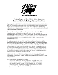 Position Paper on New NCAA Rules Regarding Rebound/Elasticity Testing of Competition Goals