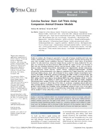 Stem Cell Trials Using Companion Animal Disease Models