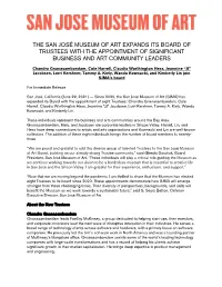 The San José Museum of Art Expands Its Board of Trustees with the Appointment of Significant Business and Art Community Leaders