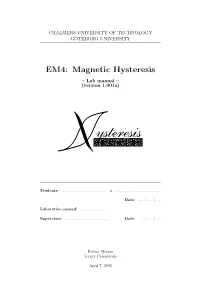 EM4: Magnetic Hysteresis – Lab Manual – (Version 1.001A)