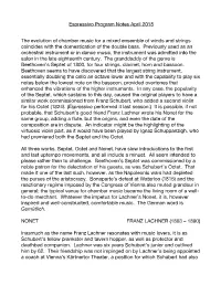 Espressivo Program Notes April 2018 the Evolution of Chamber Music For