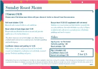 Sunday Roast Menu