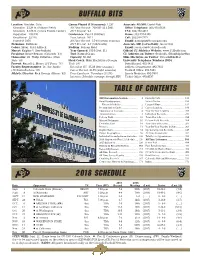 Buffalo Bits 2018 Schedule Table of Contents