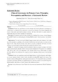 Clinical Governance in Primary Care; Principles, Prerequisites and Barriers: a Systematic Review