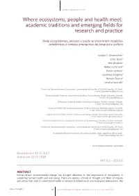 Where Ecosystems, People and Health Meet: Academic Traditions and Emerging Fields for Research and Practice