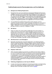 Publicity Requirements for Planning Applications and Prior Notification