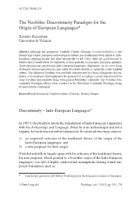 The Neolithic Discontinuity Paradigm for the Origin of European Languages 153