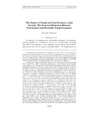 The Statute of Frauds and Oral Promises of Job Security: the Tenuous Distinction Between Performance and Excusable Nonperformance