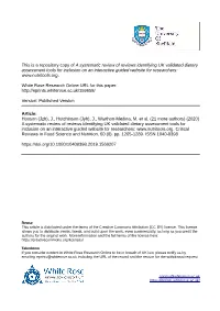 A Systematic Review of Reviews Identifying UK Validated Dietary Assessment Tools for Inclusion on an Interactive Guided Website for Researchers