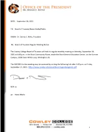 Board of Trustees Regular Meeting Notice for Monday, August 23, 2021