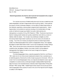 Habitat Fragmentation: the Theories Which Provide the Framework for the Study of Habitat Fragmentation