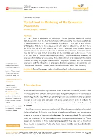 Tools Used in Modeling of the Economic Processes Marian Pompiliu Cristescu