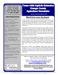 Upcoming Events Word from Your Ag Agent