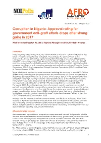 Corruption in Nigeria: Approval Rating for Government Anti-Graft Efforts Drops After Strong Gains in 2017