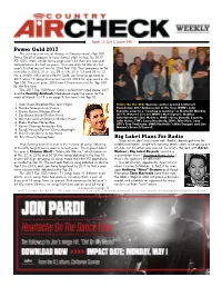 Issue 546 Power Gold 2017 the Year-To-Year Rate of Change in Country Radio’S Top 100 Power Gold List Appears to Have Slowed a Bit