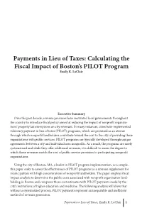 Payments in Lieu of Taxes: Calculating the Fiscal Impact of Boston’S PILOT Program Emily K