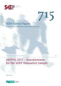 Questionnaire for the SOEP Innovation Sample