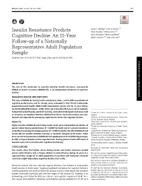 Insulin Resistance Predicts Cognitive Decline
