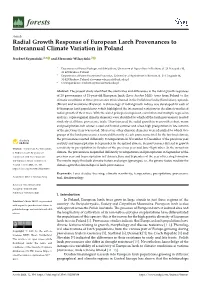 Radial Growth Response of European Larch Provenances to Interannual Climate Variation in Poland