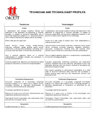 Technician and Technologist Profiles