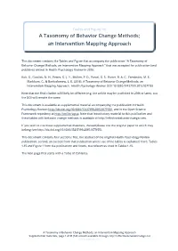 A Taxonomy of Behavior Change Methods; an Intervention Mapping Approach