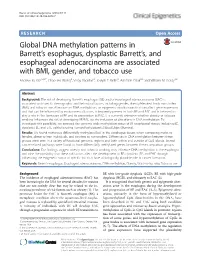 Global DNA Methylation Patterns in Barrett's Esophagus, Dysplastic