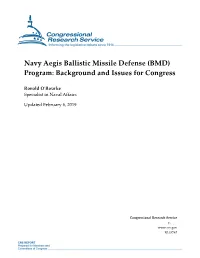 Navy Aegis Ballistic Missile Defense (BMD) Program: Background and Issues for Congress
