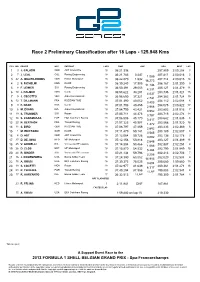 Race 2 Preliminary Classification After 18 Laps - 125.948 Kms