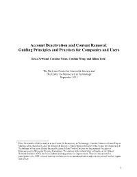 Account Deactivation and Content Removal: Guiding Principles and Practices for Companies and Users