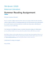 Summer Reading Assignment