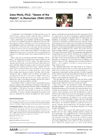 Zena Werb, Ph.D, “Queen of the Matrix”: in Memoriam (1945–2020) Shahin Raﬁi1 and David Lyden2