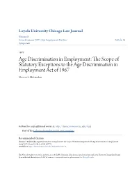 Age Discrimination in Employment: the Scope of Statutory Exceptions to the Age Discrimination in Employment Act of 1967, 8 Loy
