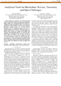 Analytical Tools for Blockchain: Review, Taxonomy and Open Challenges