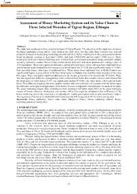 Assessment of Honey Marketing System and Its Value Chain in Three Selected Woredas of Tigray Region, Ethiopia