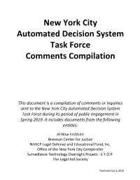 New York City Automated Decision System Task Force Comments Compilation