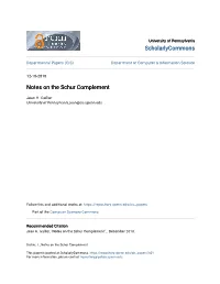 Notes on the Schur Complement