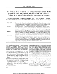 The Effect of Dead-On-Arrival and Emergency Department Death Classification on Risk-Adjusted Performance in the American College