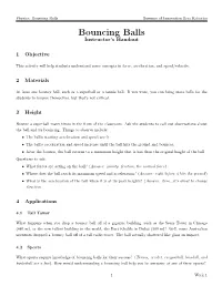 Bouncing Balls Summer of Innovation Zero Robotics Bouncing Balls Instructor’S Handout